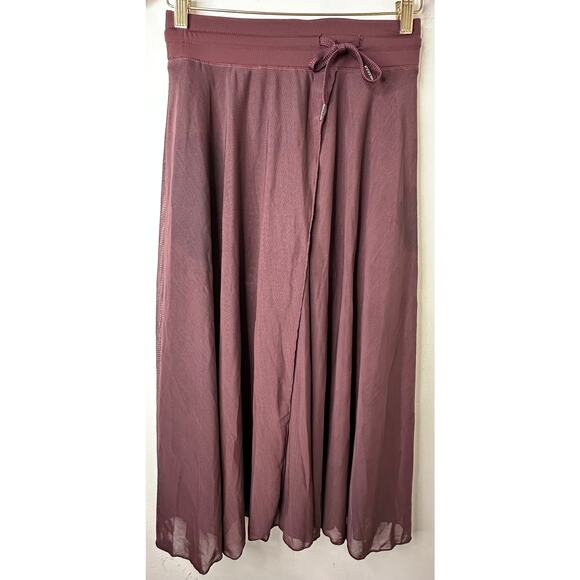 Sm NWT Halara 2-in-1 Drawstring Mesh Flowy Midi Skirt Skort Burgandy Coquette - Picture 2 of 5